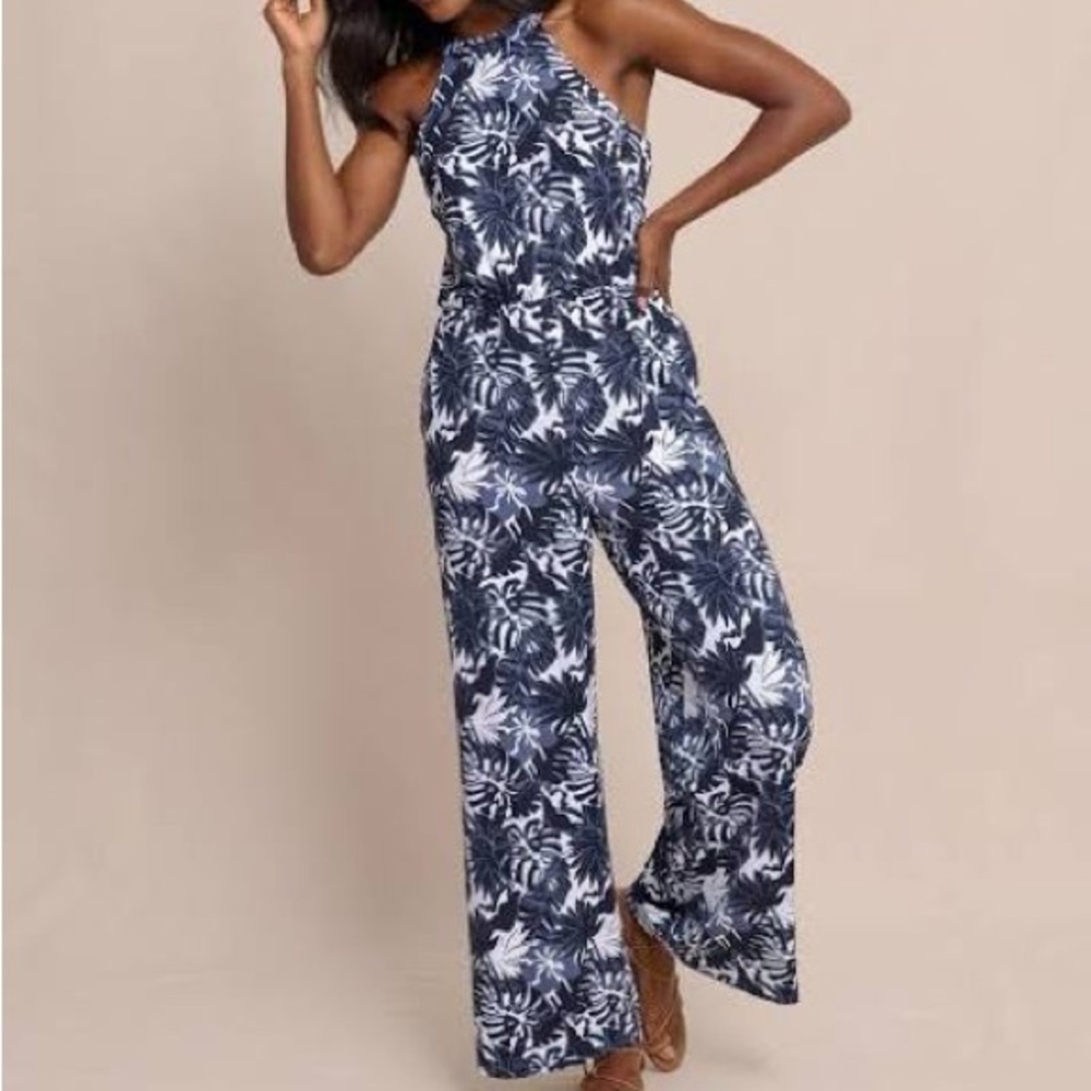 Southern Tide Navy and White Floral full length jumpsuit - Picture 5 of 6